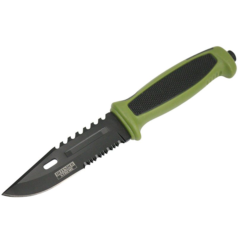 Defender-Xtreme - 9.5″ Green Rubber Gut Hook Hunting Knife