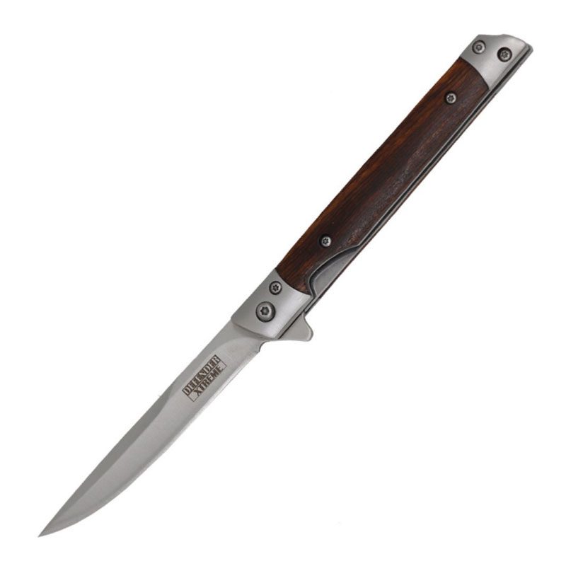 Defender-Xtreme - 8″ Laser Stripe Blade Wood Handle Ball Baring Folding Knife