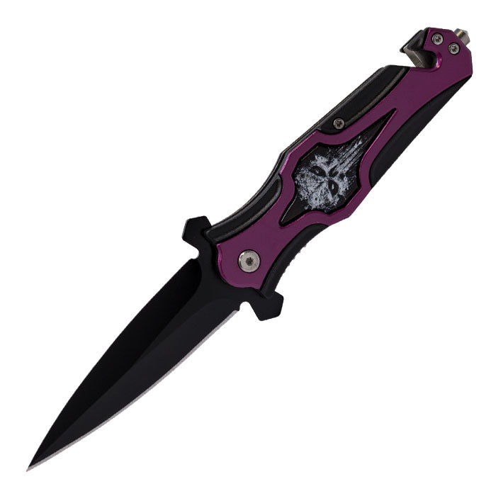 Perucci - 9" Purple-Black Furious Creature Illustration Foldable Pocket Knife