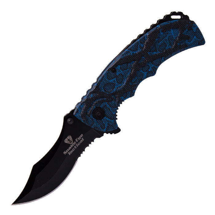 8" Blue Snake Skin Imprint Foldable Pocket Knife