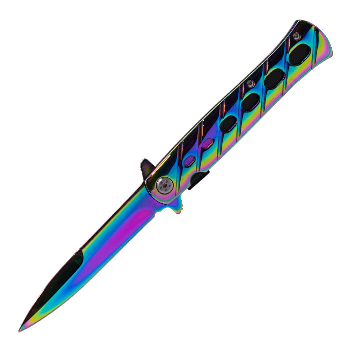 9" Glossy Finish Stiletto Foldable Pocket Knife