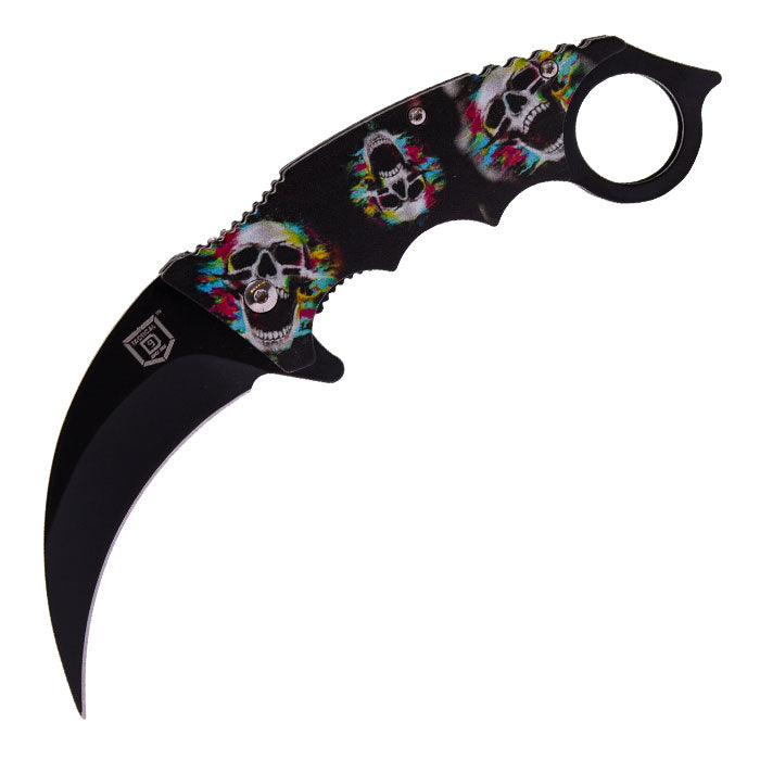 8" Deadly Prism Holo Skull Folding Grip Knife