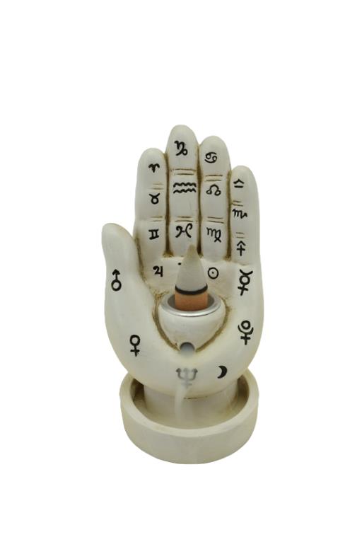 ZenN - White Hamsa Hand Backflow Incense Burner 2.6x2.4x5.1”