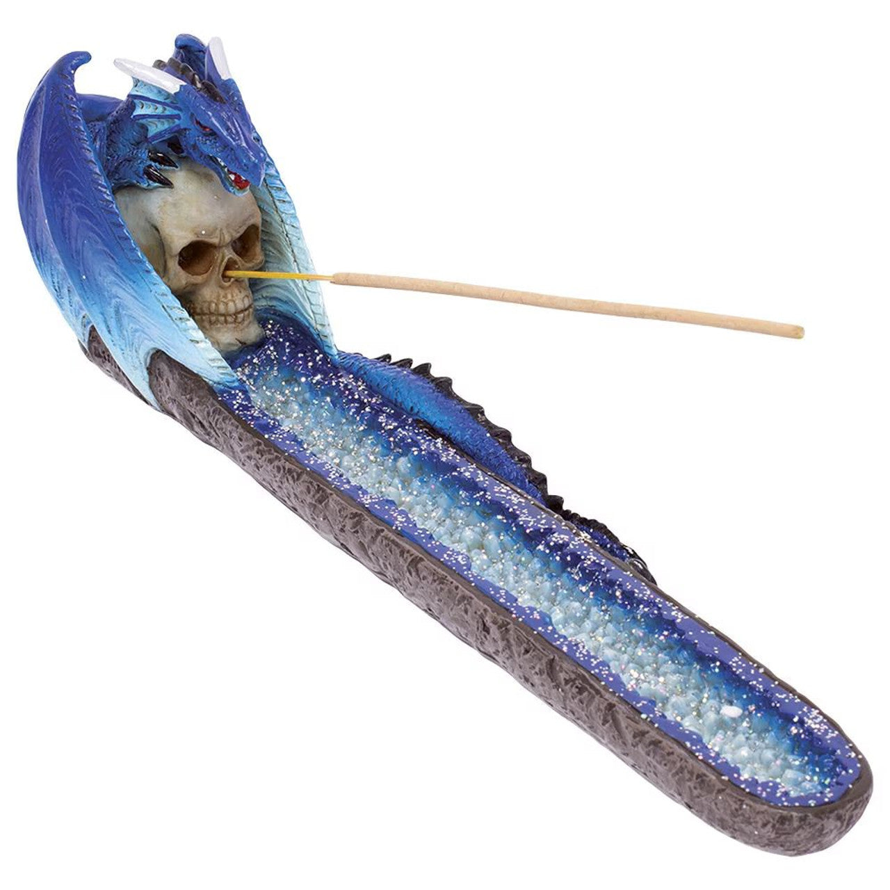 Fujima - 11" Blue Dragon on Skull Crystal Incense Burner