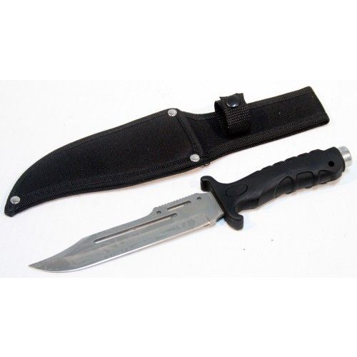 10.5" Hunting Knife w/ Black Handle and Black Sheath