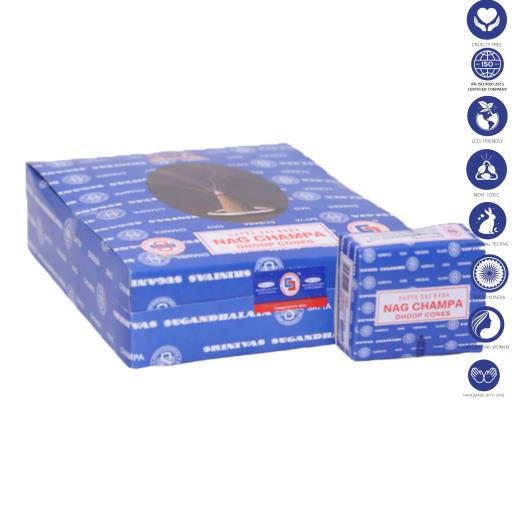 Satya - Nag Champa Dhoop Cones (12 Cones, 1″)