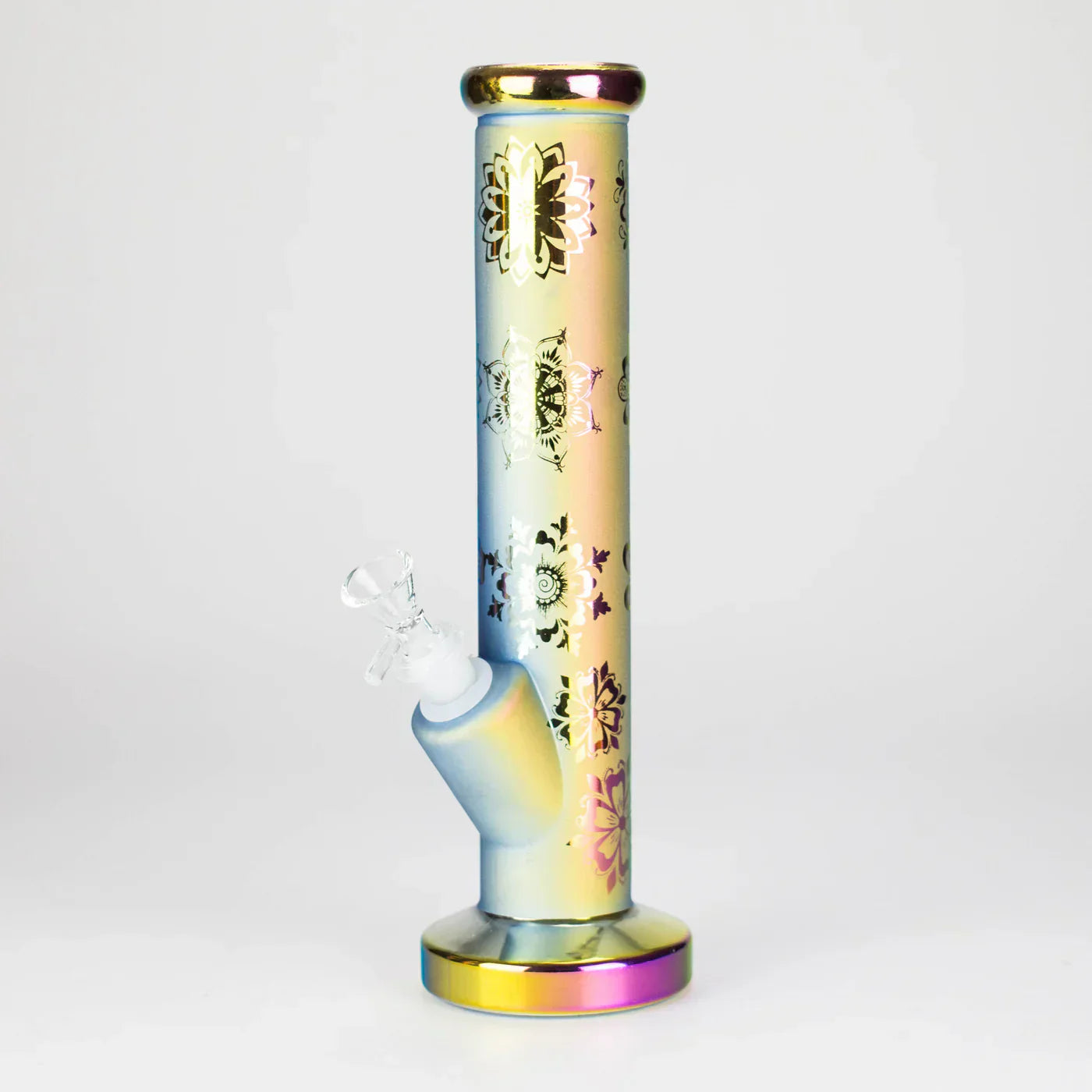 11" Straight Tube Electroplated Metaliic Finish w/ Intricate Patterns Glass Bong - Pattern 3
