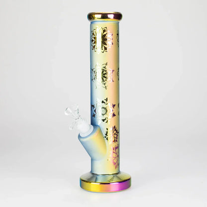 11" Straight Tube Electroplated Metaliic Finish w/ Intricate Patterns Glass Bong - Pattern 3