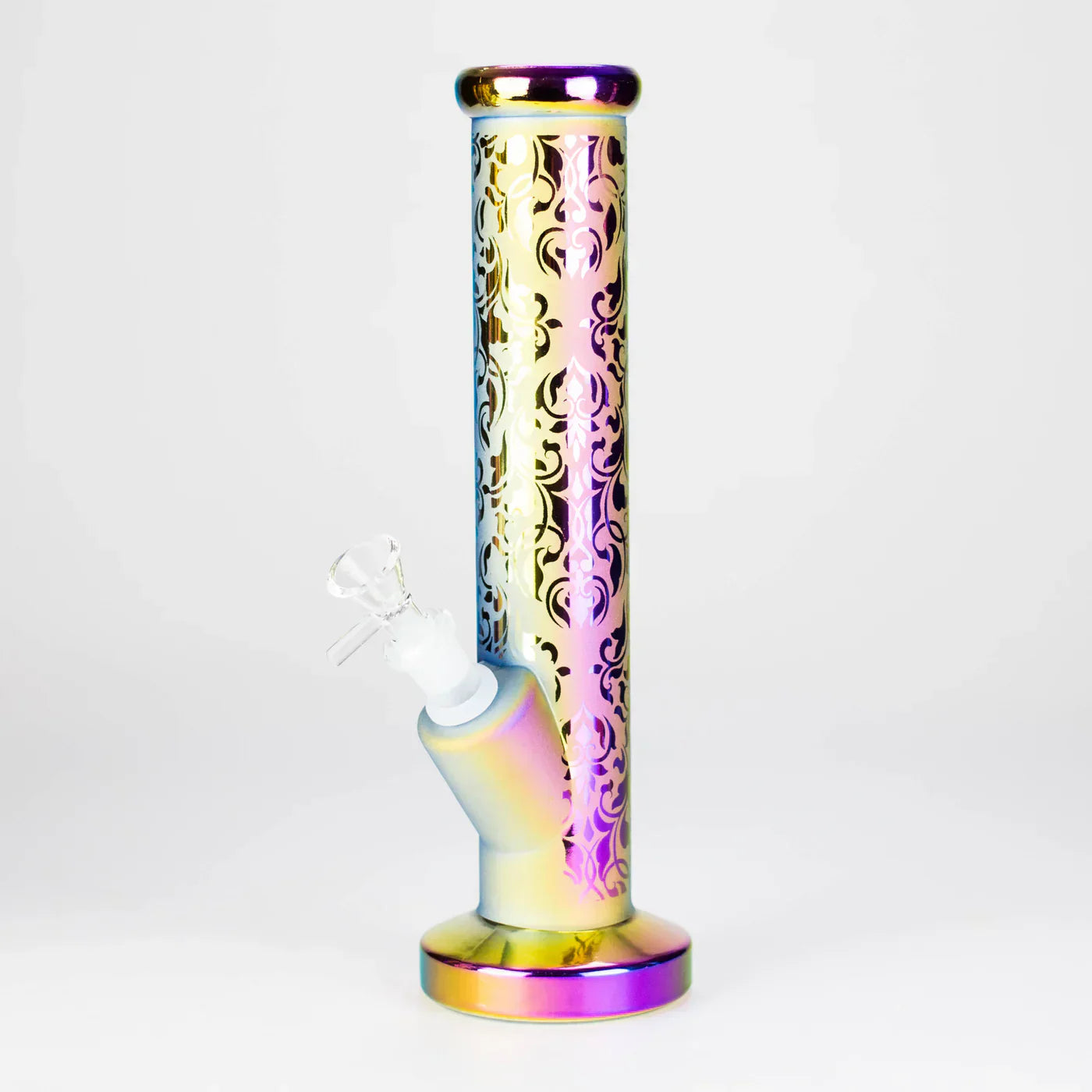 11" Straight Tube Electroplated Metaliic Finish w/ Intricate Patterns Glass Bong - Pattern 5