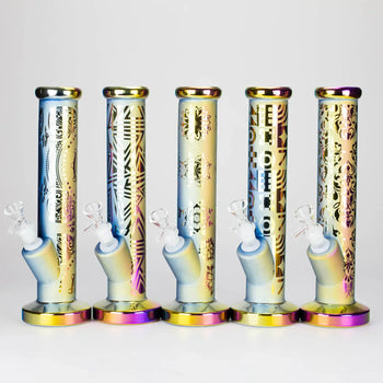 11" Straight Tube Electroplated Metaliic Finish w/ Intricate Patterns Glass Bong - Pattern 1