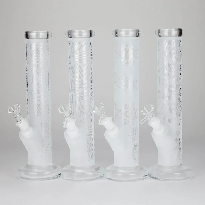 11″ Straight Tube Classic Frosted Glass Bong - Pattern 1