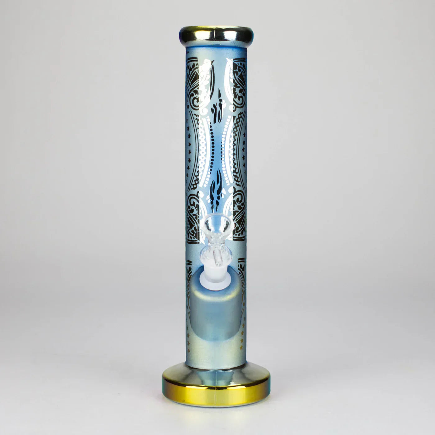 11" Straight Tube Electroplated Metaliic Finish w/ Intricate Patterns Glass Bong - Pattern 1
