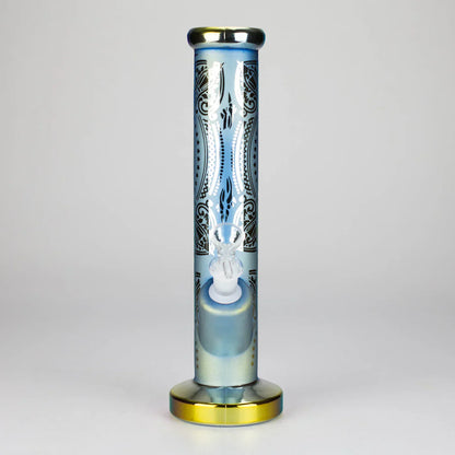 11" Straight Tube Electroplated Metaliic Finish w/ Intricate Patterns Glass Bong - Pattern 1