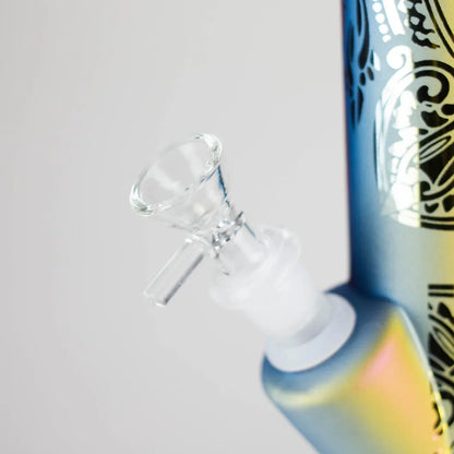 11" Straight Tube Electroplated Metaliic Finish w/ Intricate Patterns Glass Bong - Pattern 5