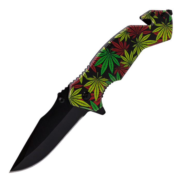 Perucci - 8" Colorful Cannabis Leaf Pattern Foldable Pocket Knife