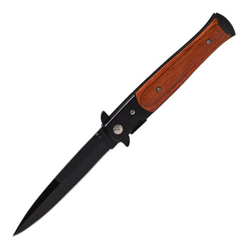 Perucci - 9" Black and Wood Textured Foldable Pocket Knife