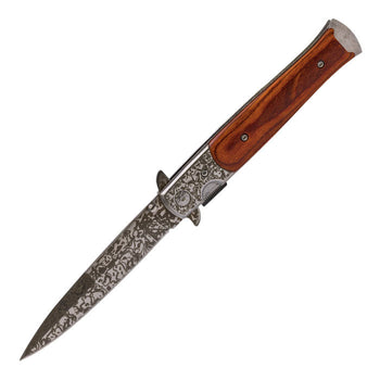 Perucci - 9" Silver and Wood Textured Foldable Pocket Knife