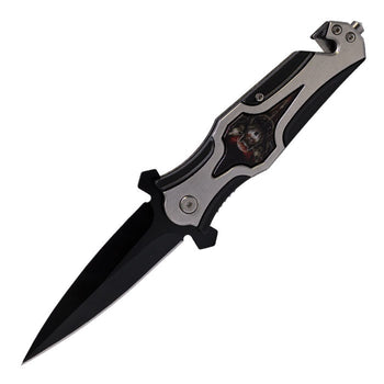 Perucci - 9" Silver-Black Wolves Pack Illustration Foldable Pocket Knife