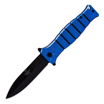 Snake Eye - 8" Blue Striking Fish Pattern Foldable Pocket Knife