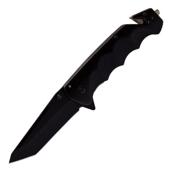 Super Knife - 8" Black Ingrained Foldable Pocket Knife
