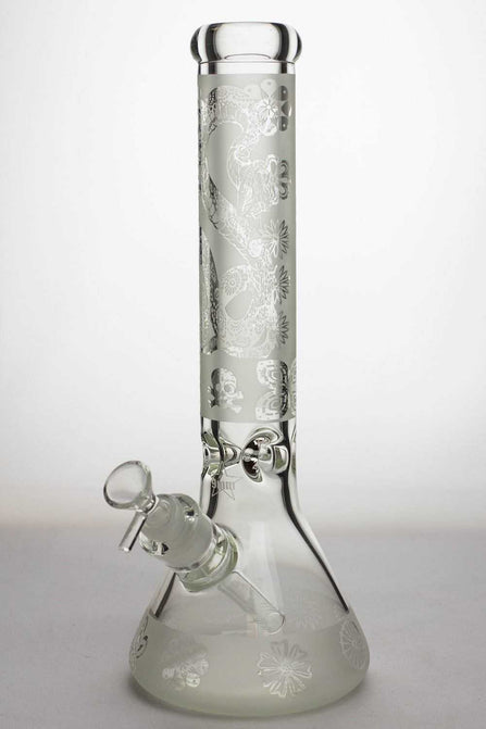 Sandblasted 13.5" 9mm thick Glass Beaker Bong (Snake & Skull Design)