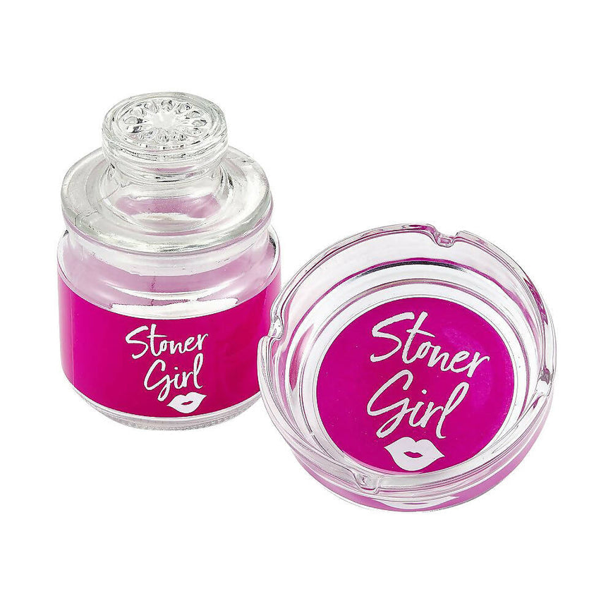 Stoner Girl Ashtray and Stash Jar Set