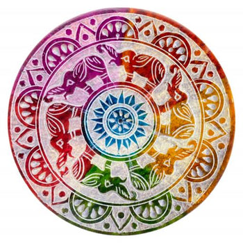 ZenN - Six Walking Elephants w/ Mandala Carved Round Ash Catcher