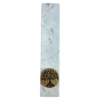 ZenN - White Marble w/ Tree of Life Acacia Wood Disc Ash Catcher
