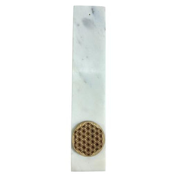 ZenN - White Marble w/ Flower Of Life Acacia Wood Disc Ash Catcher