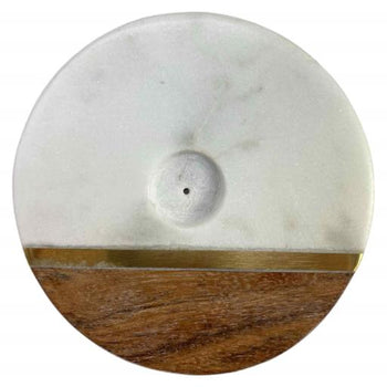 ZenN - White Marble & Acacia Wood Round Incense & Cone Burner
