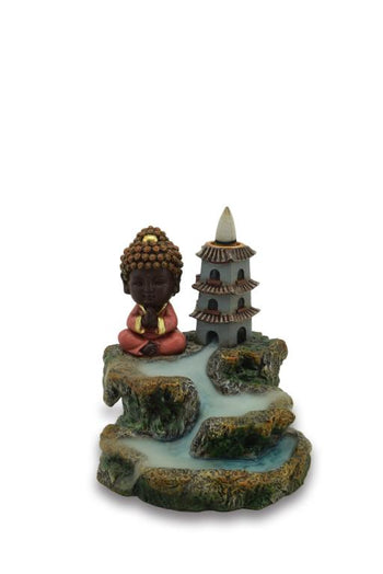 ZenN - Baby Buddha w/ Temple Backflow Incense Burner 4.7x4.7x5.1”