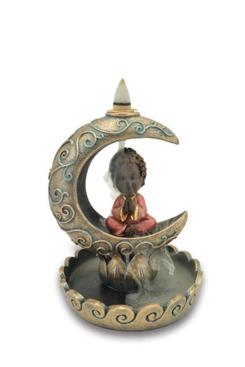ZenN - Baby Buddha w/ Moon Backflow Incense Burner 5x4.7x6.1”