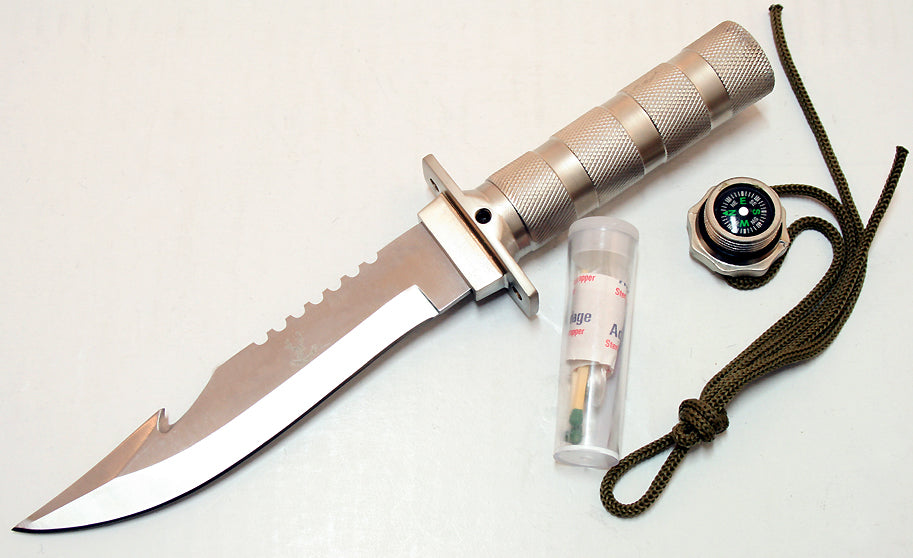 Hunt-Down - 12" All Chrome Fixed Blade Survival Knife