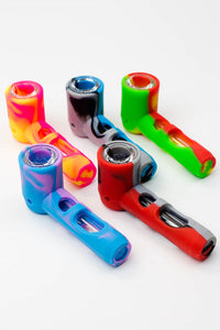 Multi Coloured Silicone Hand Pipe with Glass Bowl and Tube