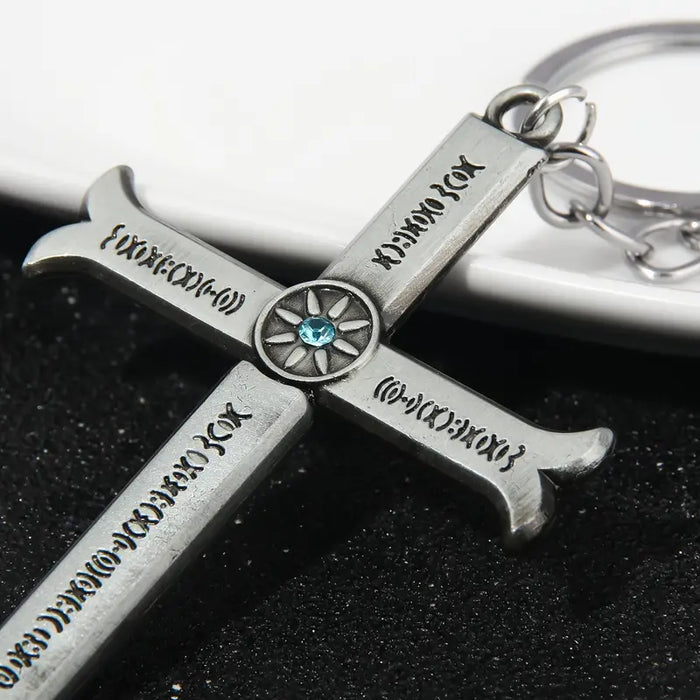 Unisex Alloy Cross Pendant Silvery Keychain
