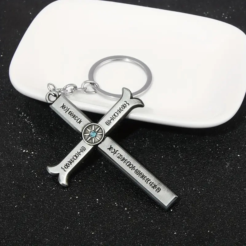 Unisex Alloy Cross Pendant Silvery Keychain