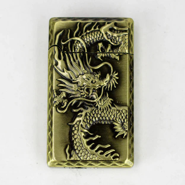 Briquet torche à flamme unique avec motif dragon 3D 