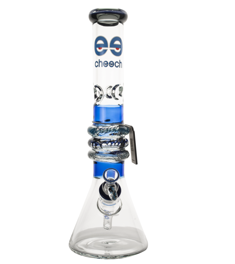 Cheech Glass 15” Beaker Bong with Rings Blue