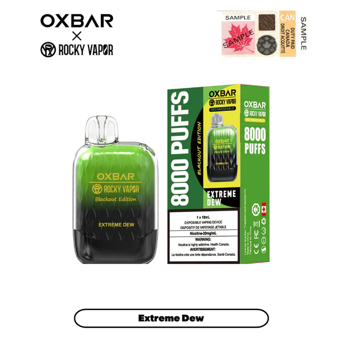 Vape jetable rechargeable OXBAR X Rocky Vapor G8000 18 ml