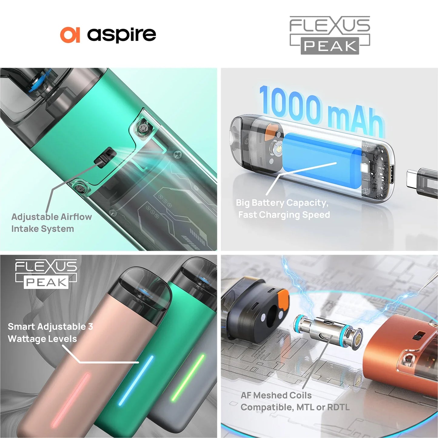 Kit de dosettes Aspire Flexus Peak 1000 mAh 3 ml