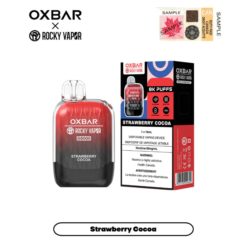 Vape jetable rechargeable OXBAR X Rocky Vapor G8000 18 ml