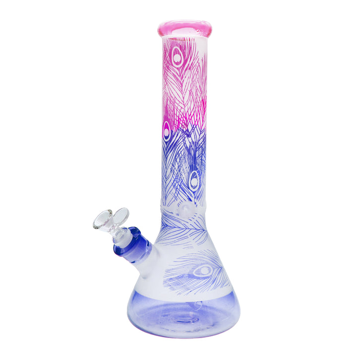 14" Bong with Peacock and Leaf Print 7mm