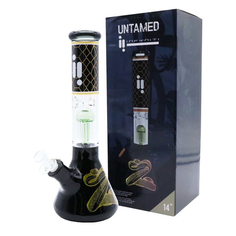 Infyniti Untamed 14" 7mm Classic Beaker Water Bong - Cobra Gold with box and beaker