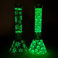 14″ Glow-in-the-Dark Glass Beaker Bong - Leaf