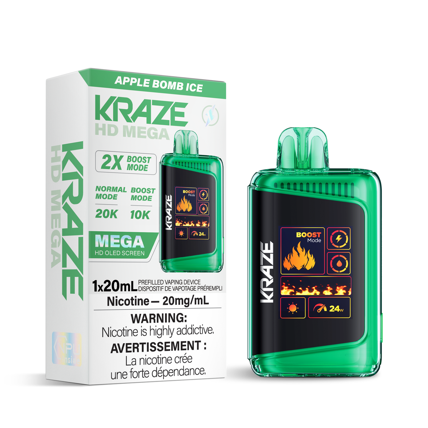 Kraze HD Mega 20k Rechargeable Disposable Vape Apple Bomb