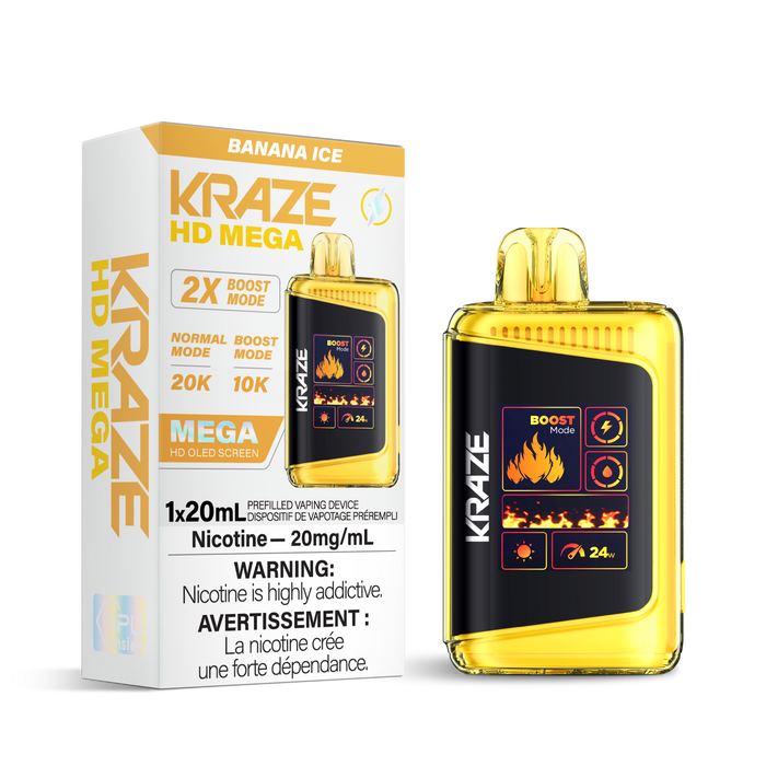 Kraze HD Mega 20k Rechargeable Disposable Vape Banana Ice