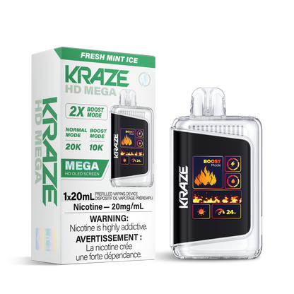 Kraze HD Mega 20k Rechargeable Disposable Vape Fresh Mint