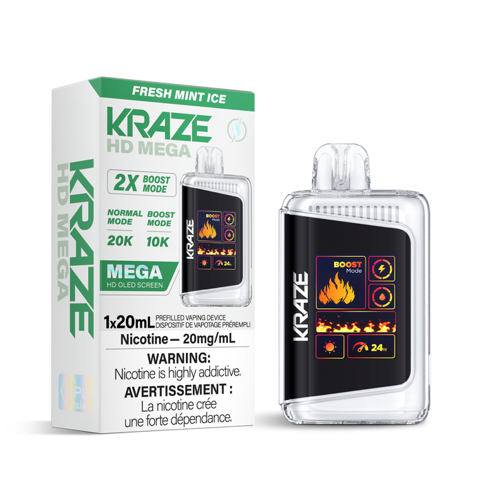 Kraze HD Mega 20k Rechargeable Disposable Vape Fresh Mint