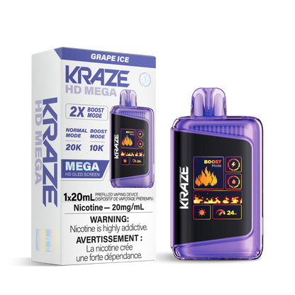 Kraze HD Mega 20k Rechargeable Disposable Vape Grape Ice