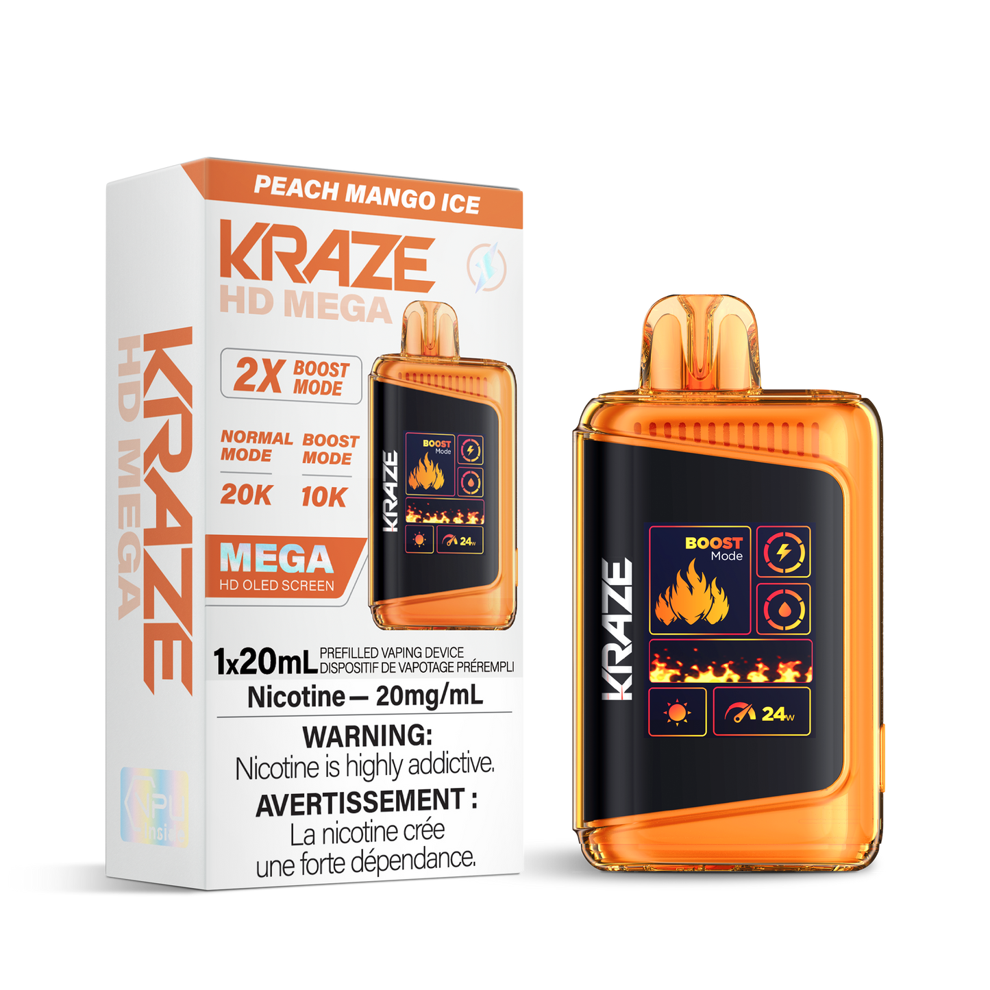 Kraze HD Mega 20k Rechargeable Disposable Vape Peach Mango Ice